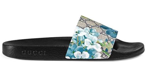 blue blossom gucci slides